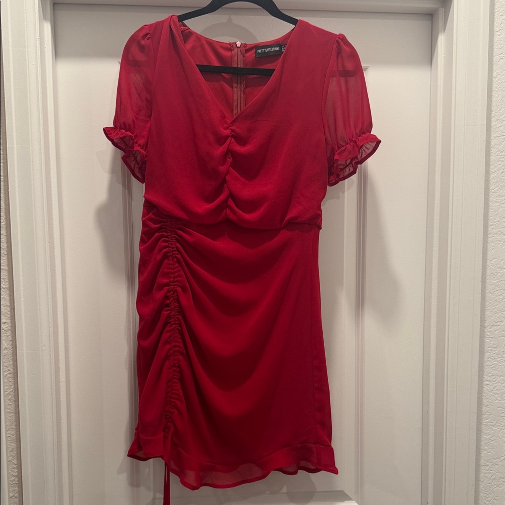 PrettyLittleThing Red Ruched Mini Dress